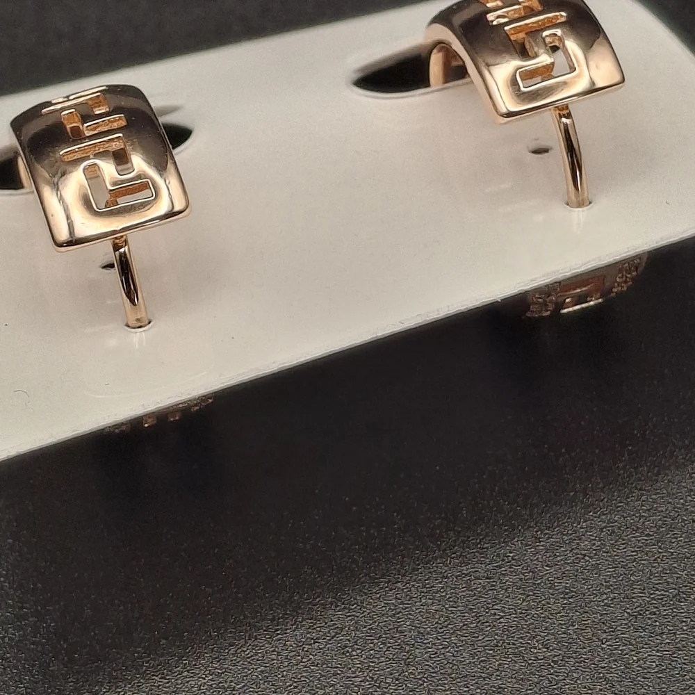 Rose Gold Greek Key Hoop Earrings with Crystals - Picture 3 of 4